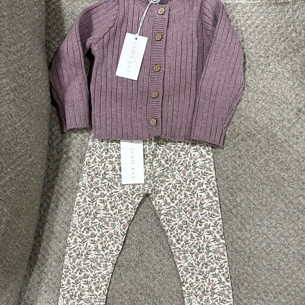 Jamie Kay Mauve Knit Cardigan & Leggings Set | 3-6M